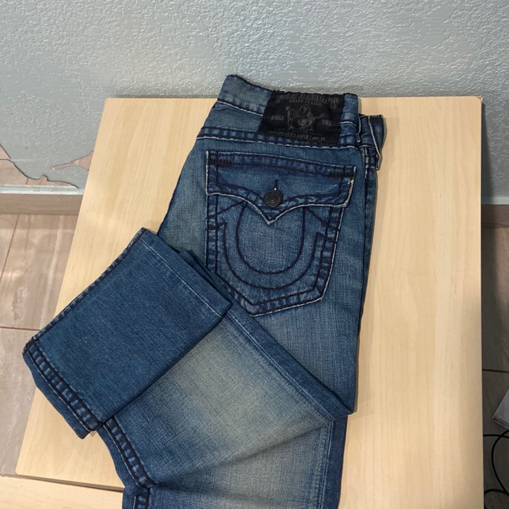 Mens true religion Ricky SuperT Calvary black stitch dark denim,Size34x32